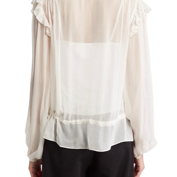 BCBGMAXAZRIA Ruffle Long Sleeve Chiffon Top Blouse Off White/GARDENIA MRSP $198 - Picture 2 of 15